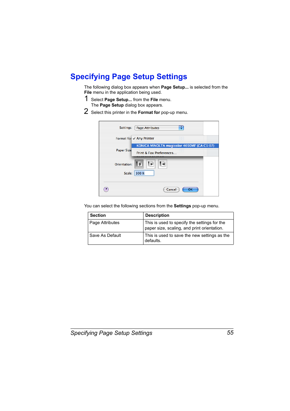 Specifying page setup settings | Konica Minolta magicolor 4690MF User Manual | Page 71 / 312