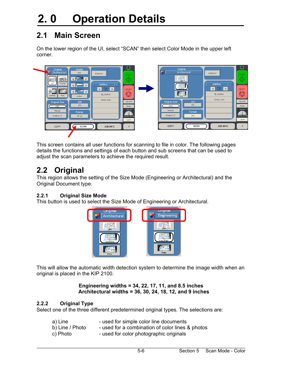 0 operation details, 1 main screen, 2 original | Konica Minolta KIP 2100 Scanner User Manual | Page 106 / 153