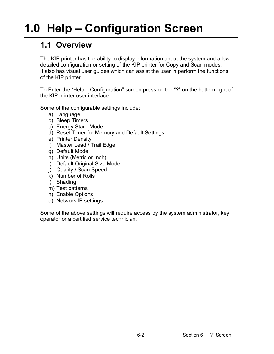 0 help – configuration screen, 1 overview | Konica Minolta KIP 2100 Scanner User Manual | Page 122 / 153