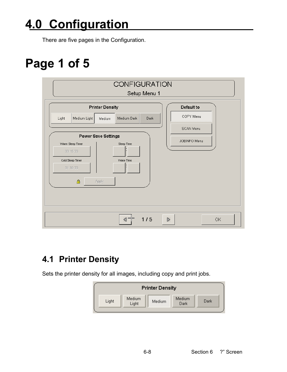 0 configuration, Page 1 of 5, 1 printer density | Konica Minolta KIP 2100 Scanner User Manual | Page 128 / 153