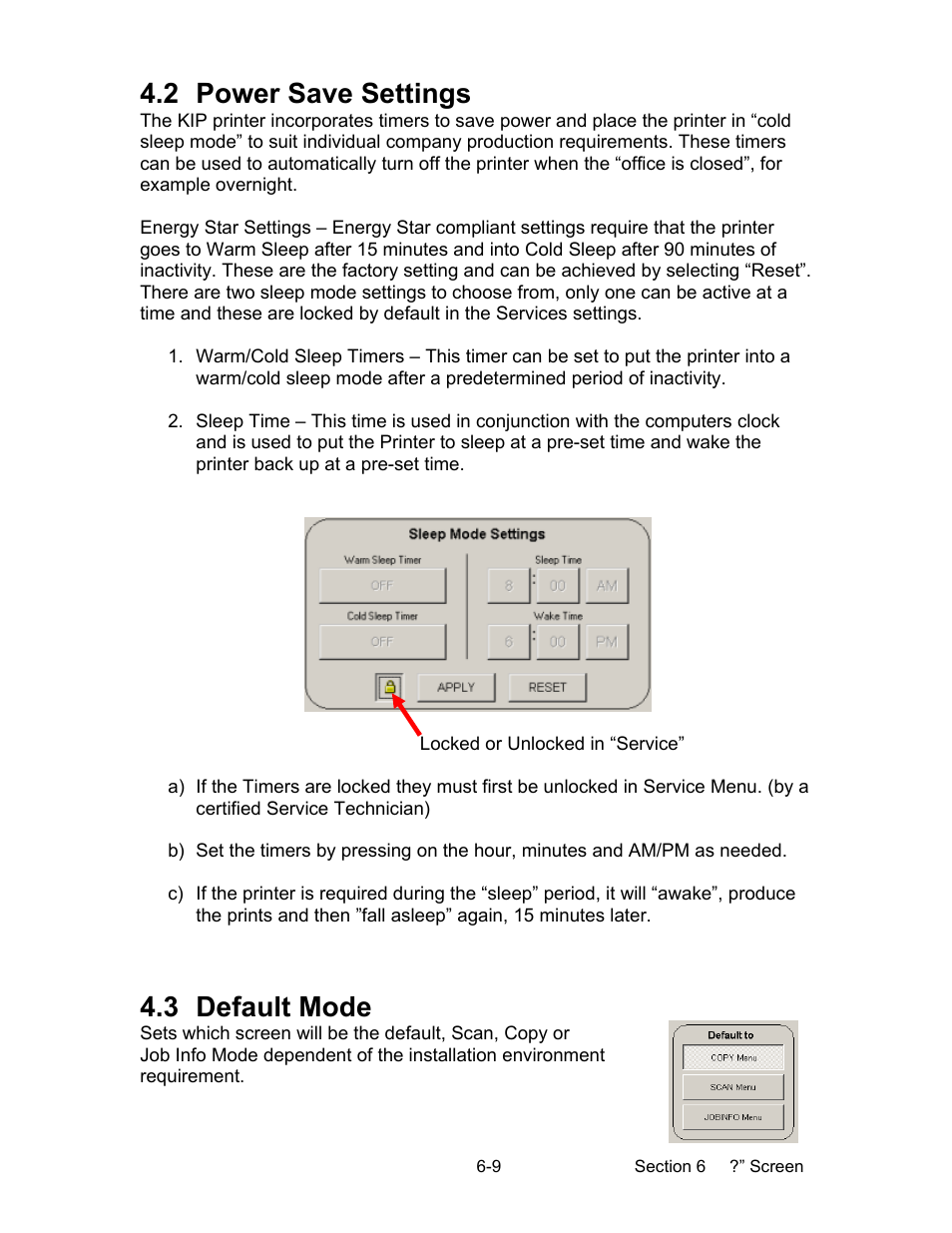 2 power save settings, 3 default mode | Konica Minolta KIP 2100 Scanner User Manual | Page 129 / 153