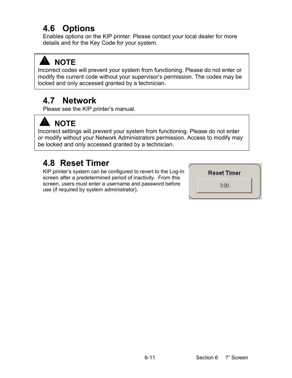 6 options, 7 network, 8 reset timer | Konica Minolta KIP 2100 Scanner User Manual | Page 131 / 153