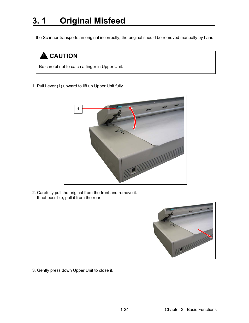 1 original misfeed, Caution | Konica Minolta KIP 2100 Scanner User Manual | Page 22 / 153