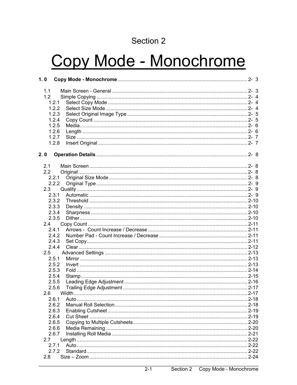 Copy mode - mono, Copy mode - monochrome | Konica Minolta KIP 2100 Scanner User Manual | Page 29 / 153