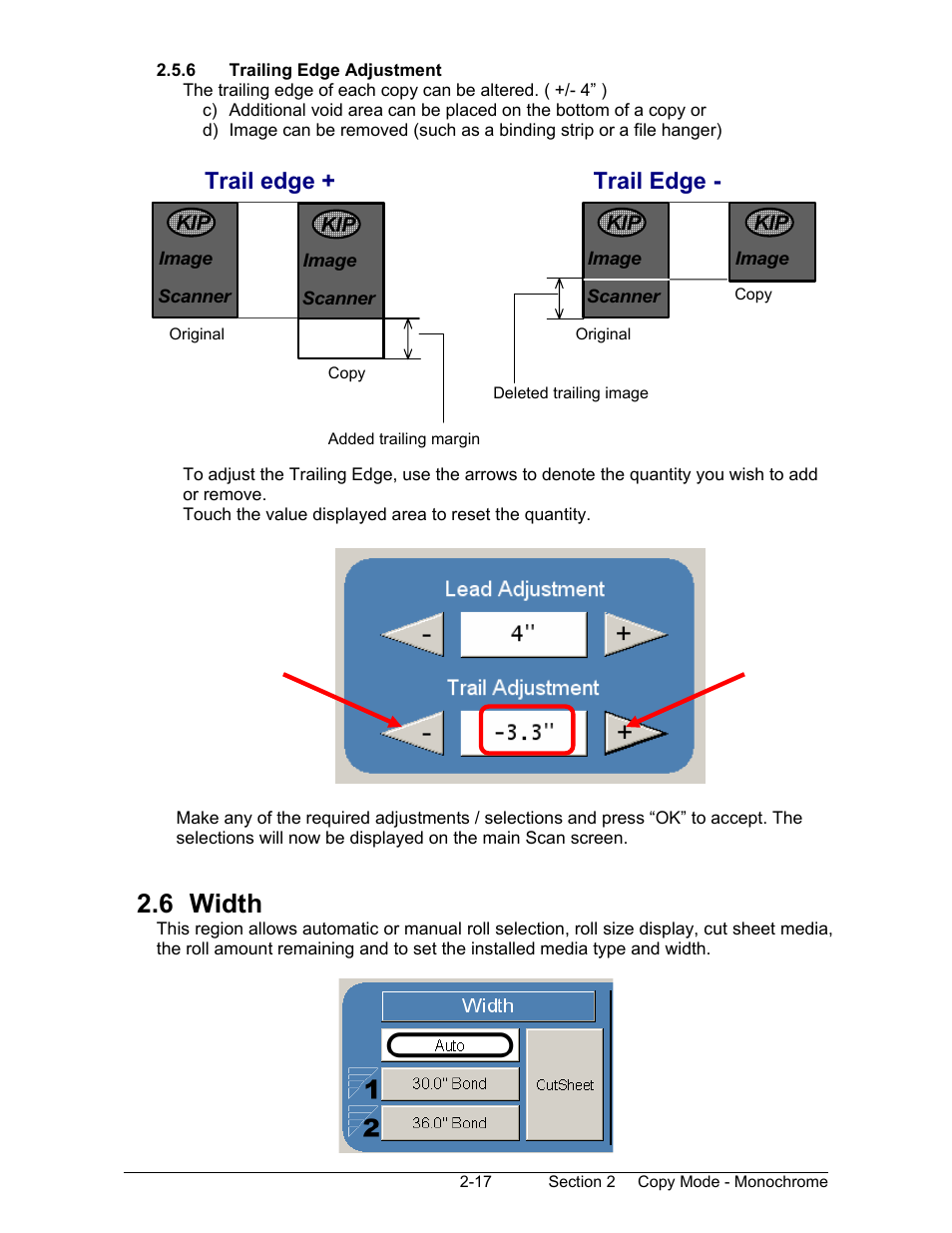 6 width, Trail edge + trail edge | Konica Minolta KIP 2100 Scanner User Manual | Page 45 / 153