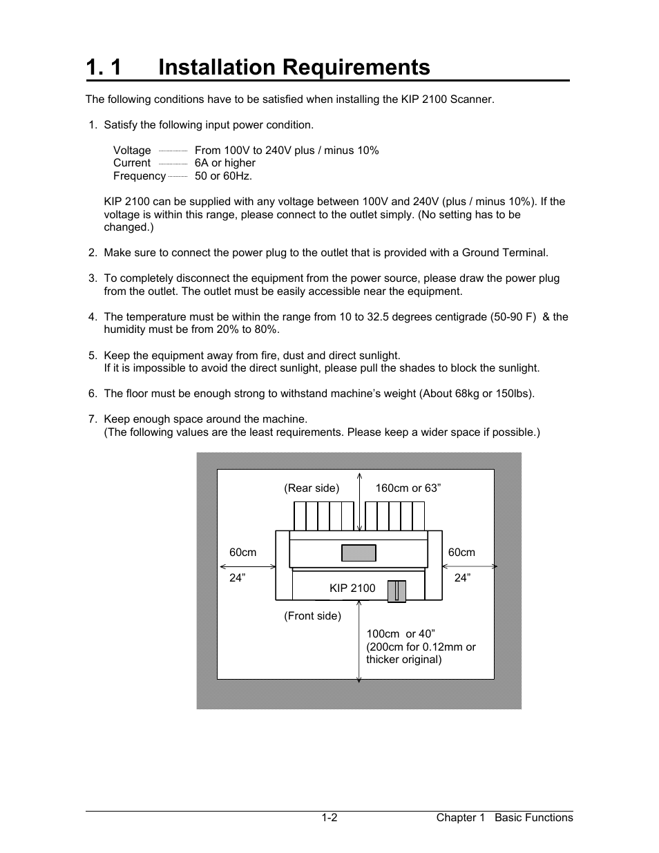 1 installation requirements | Konica Minolta KIP 2100 Scanner User Manual | Page 7 / 153