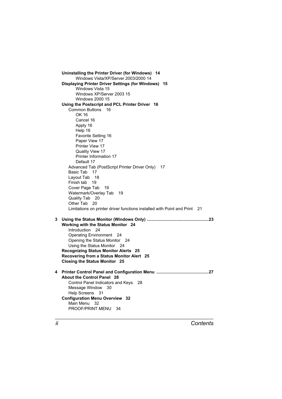 Contents ii | Konica Minolta bizhub C31P User Manual | Page 10 / 282