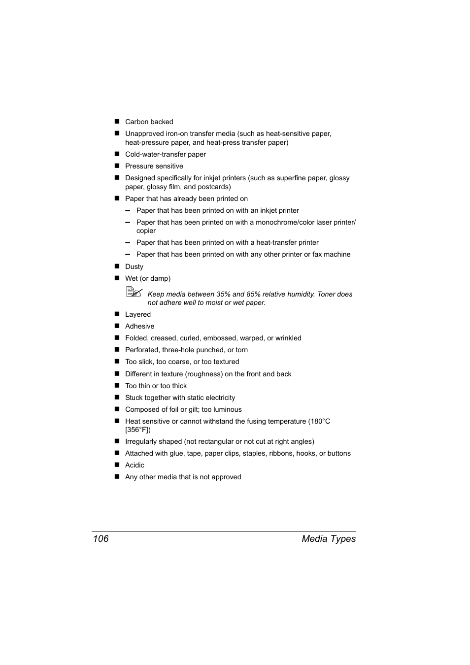Media types 106 | Konica Minolta bizhub C31P User Manual | Page 120 / 282