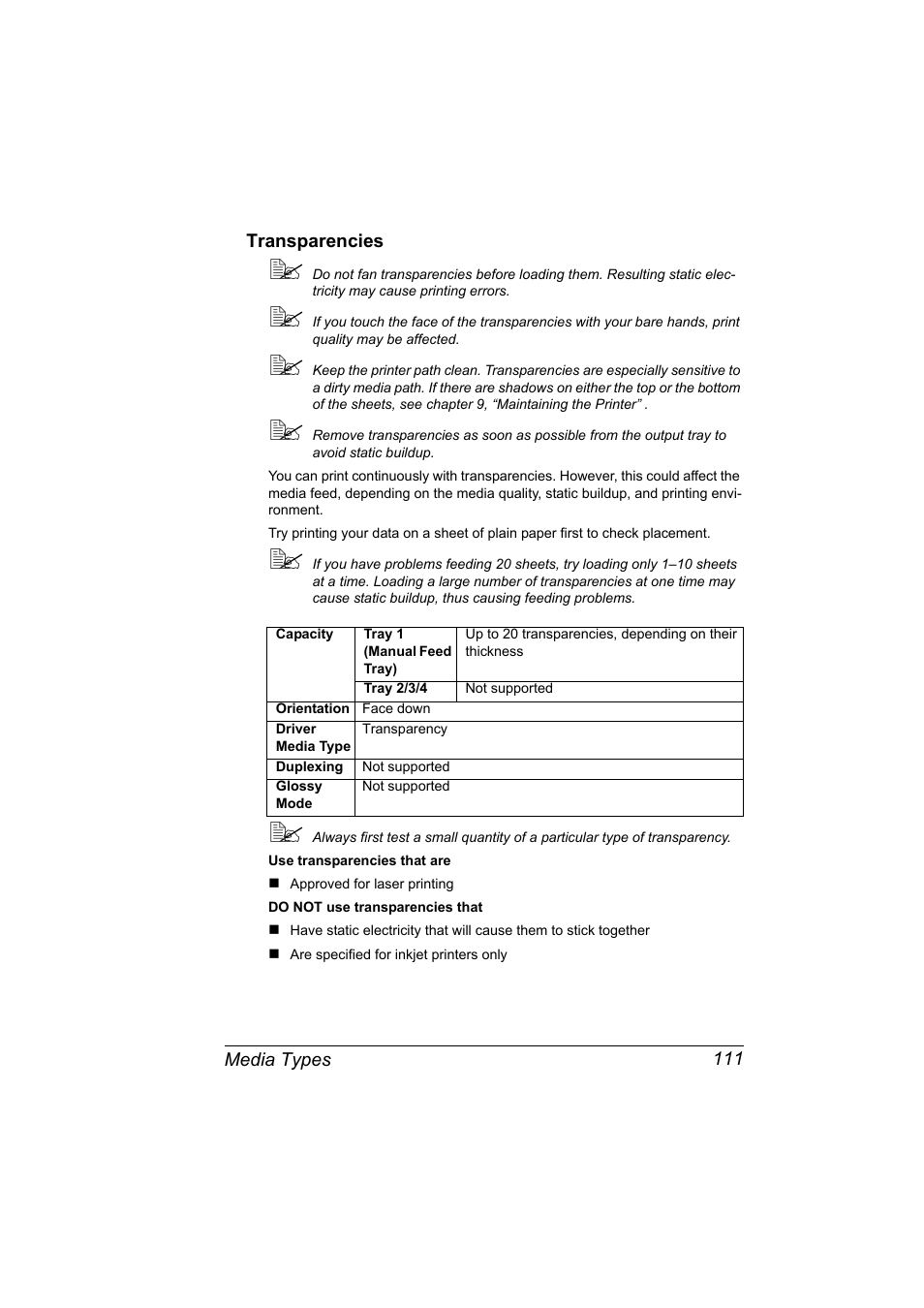 Transparencies, Transparencies 111 | Konica Minolta bizhub C31P User Manual | Page 125 / 282