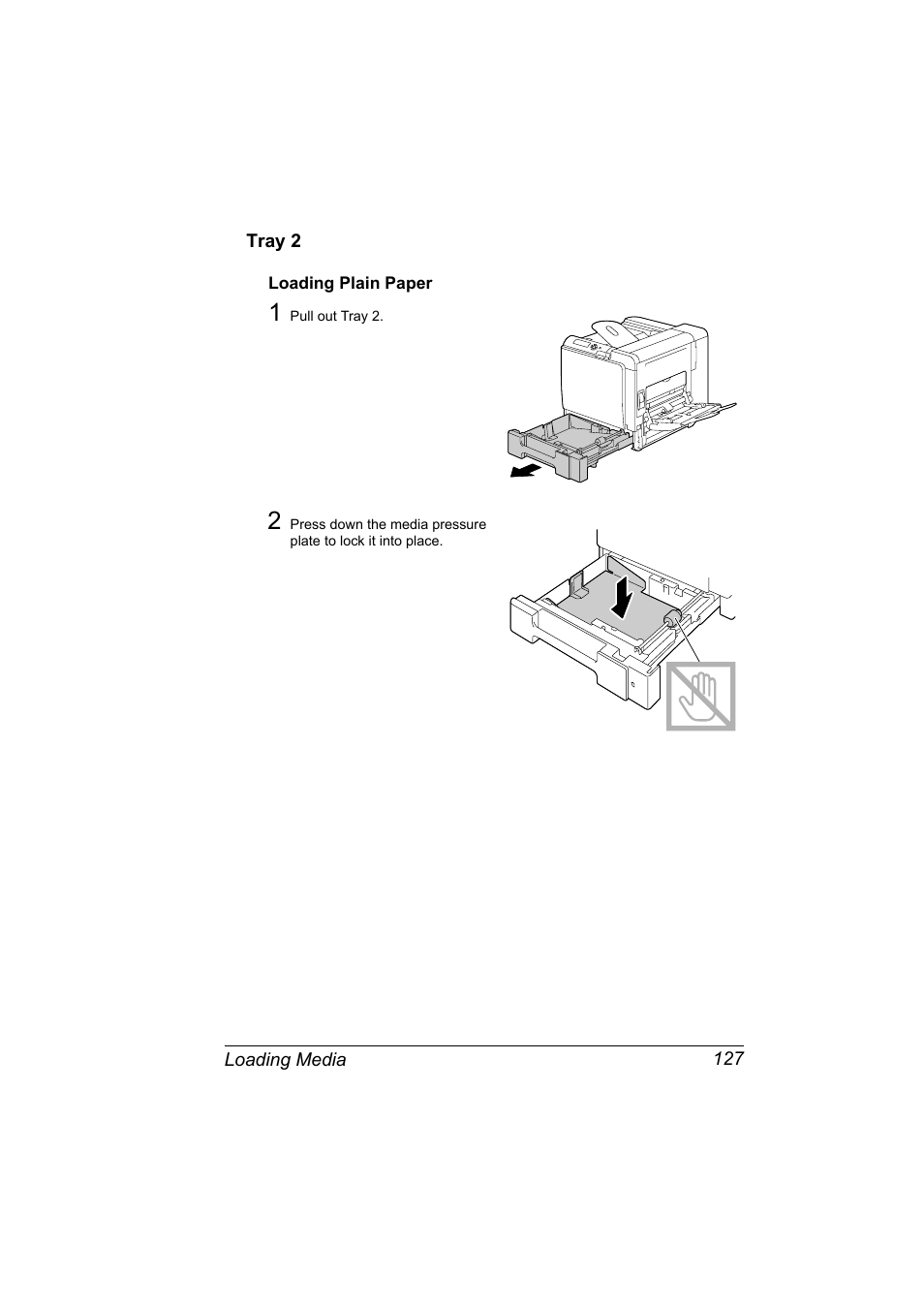 Tray 2, Loading plain paper, Tray 2 127 | Loading plain paper 127 | Konica Minolta bizhub C31P User Manual | Page 141 / 282