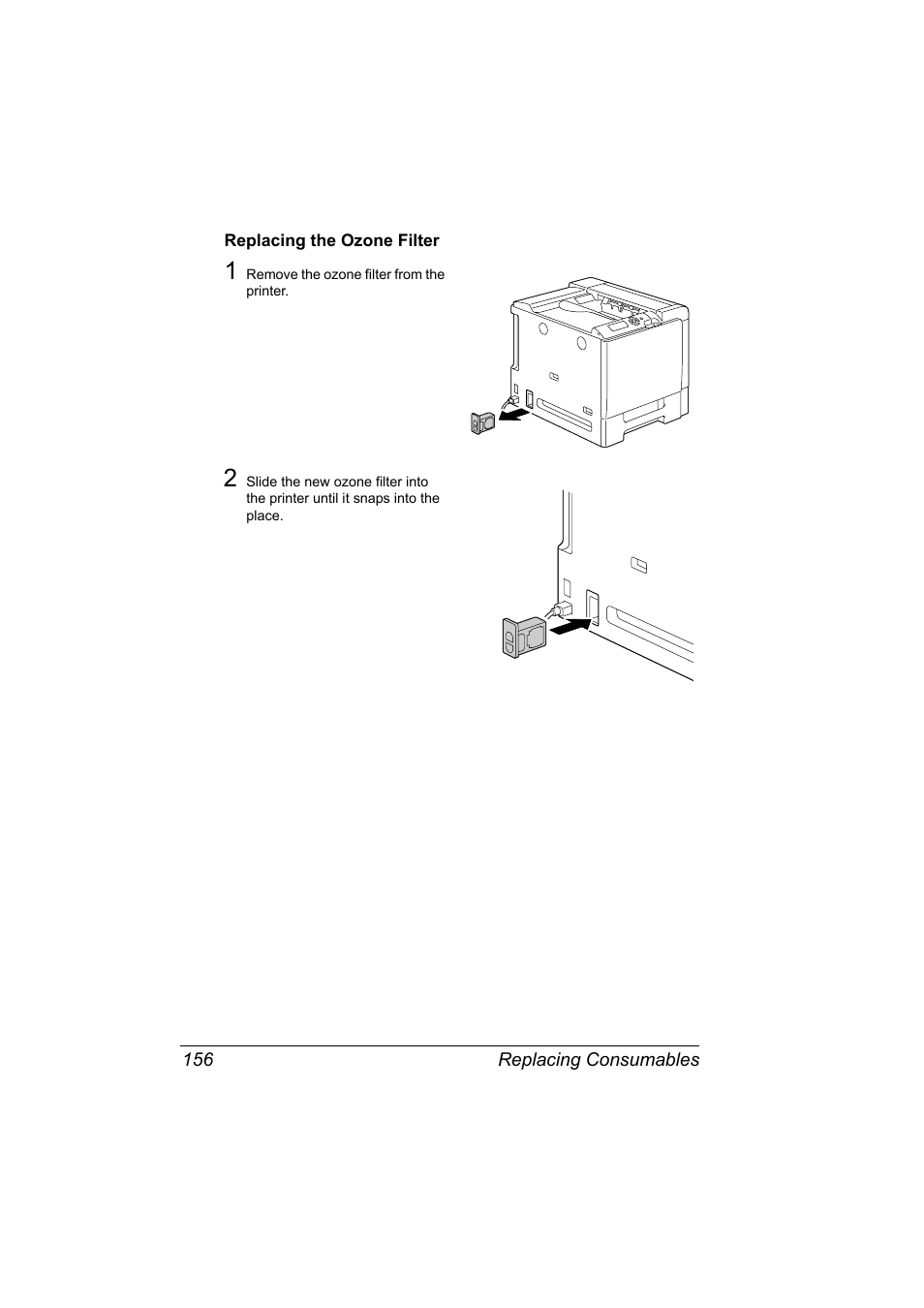 Replacing the ozone filter, Replacing the ozone filter 156 | Konica Minolta bizhub C31P User Manual | Page 170 / 282