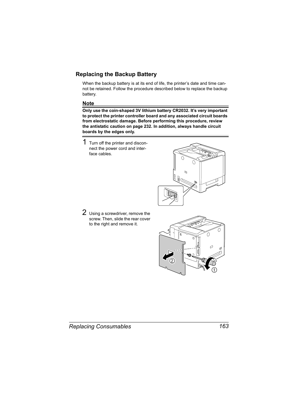 Replacing the backup battery, Replacing the backup battery 163 | Konica Minolta bizhub C31P User Manual | Page 177 / 282