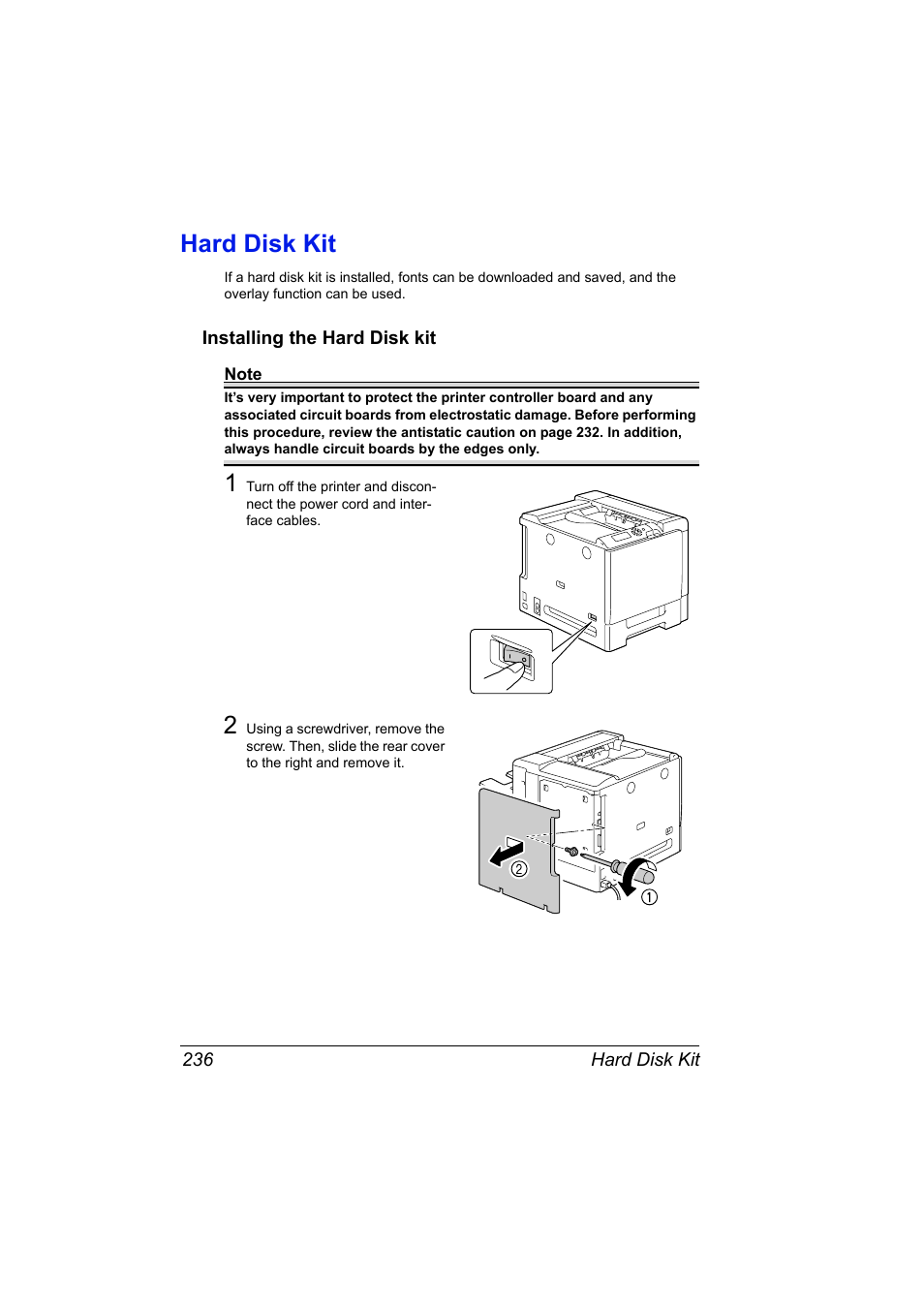 Hard disk kit, Installing the hard disk kit, Hard disk kit 236 | Installing the hard disk kit 236 | Konica Minolta bizhub C31P User Manual | Page 250 / 282