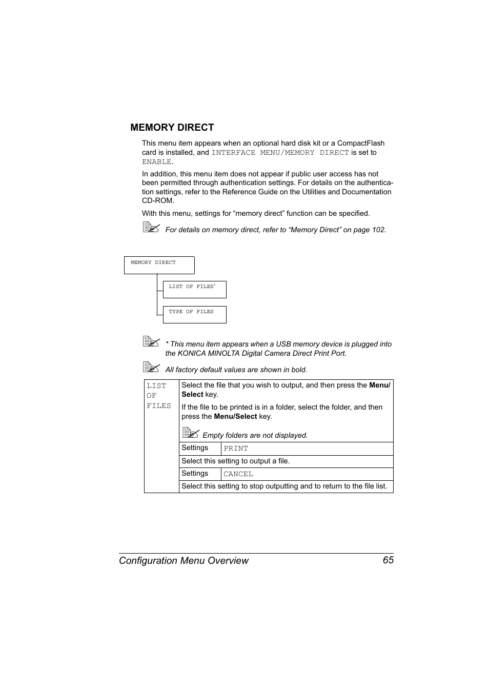 Memory direct, Memory direct 65 | Konica Minolta bizhub C31P User Manual | Page 79 / 282