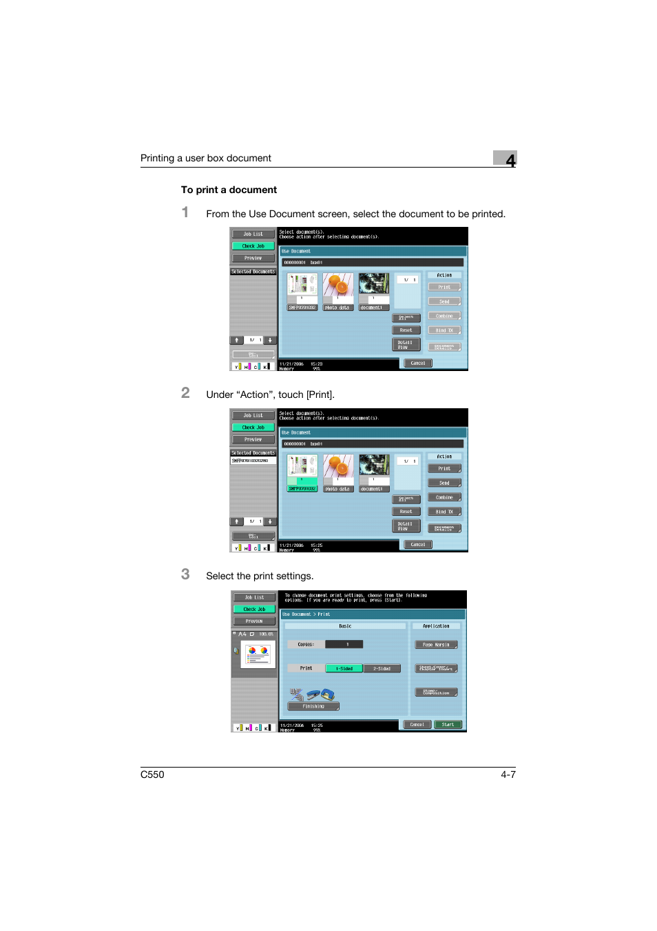 To print a document, To print a document -7 | Konica Minolta bizhub C550 User Manual | Page 144 / 359