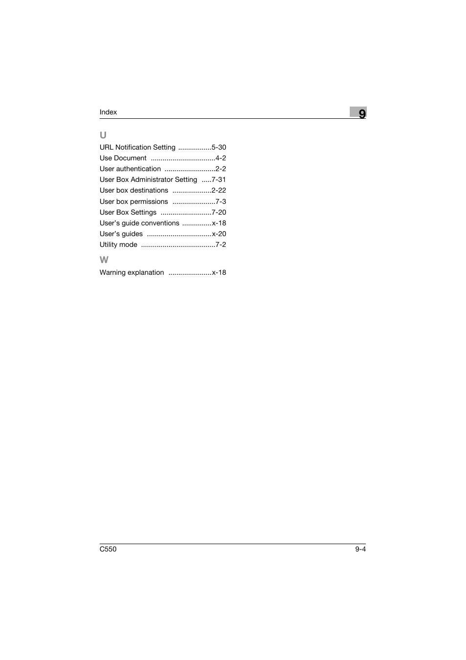 U to w | Konica Minolta bizhub C550 User Manual | Page 358 / 359