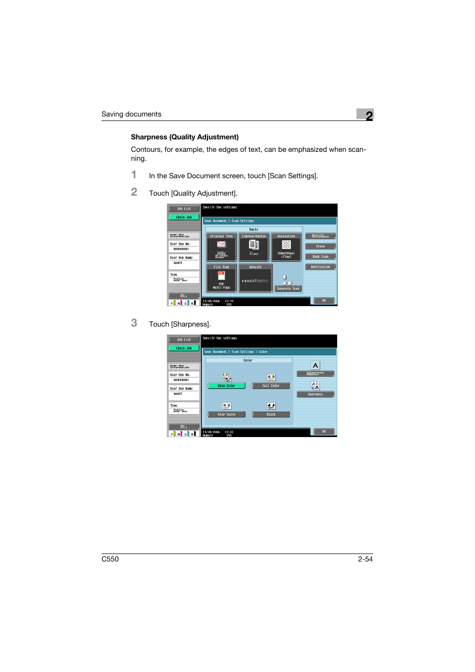 Sharpness (quality adjustment), Sharpness (quality adjustment) -54 | Konica Minolta bizhub C550 User Manual | Page 90 / 359