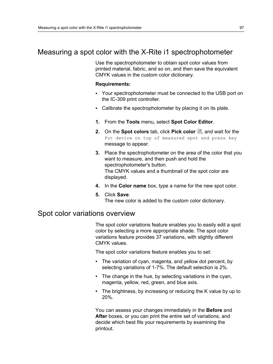 Spot color variations overview | Konica Minolta bizhub PRESS C1060 User Manual | Page 107 / 270