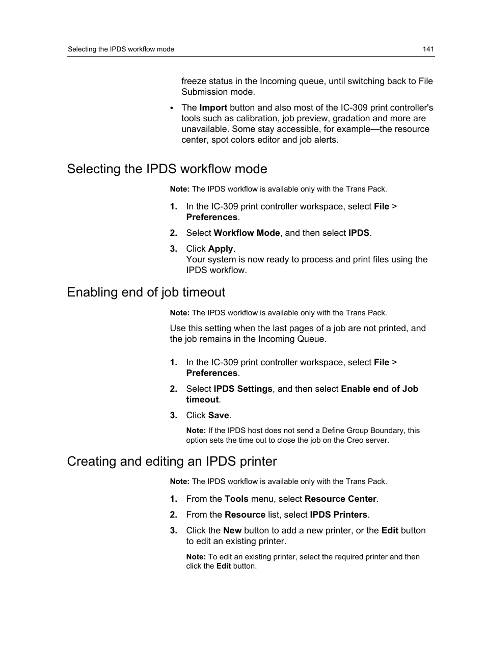 Selecting the ipds workflow mode, Enabling end of job timeout, Creating and editing an ipds printer | Konica Minolta bizhub PRESS C1060 User Manual | Page 151 / 270