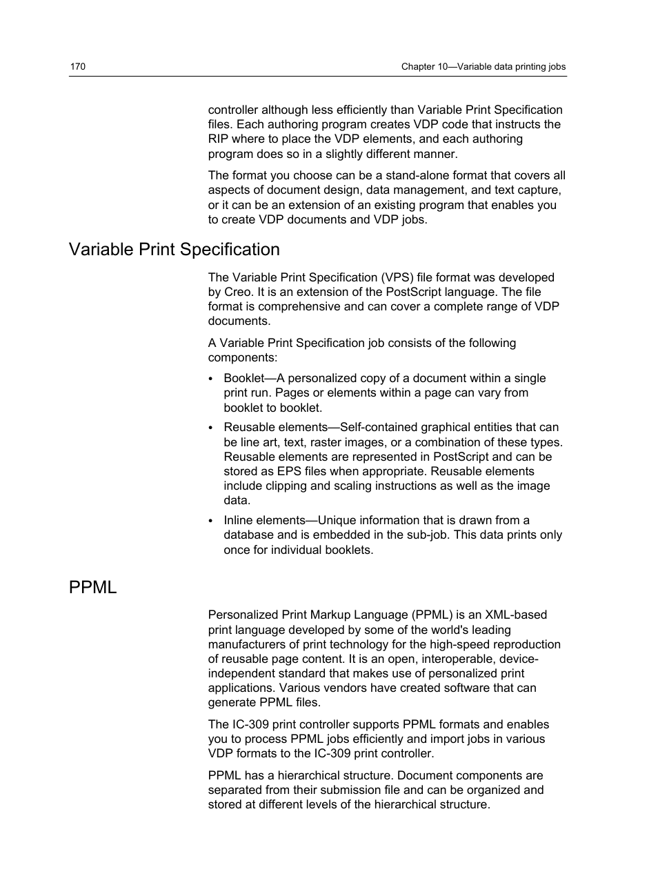 Variable print specification, Ppml, Variable print specification ppml | Konica Minolta bizhub PRESS C1060 User Manual | Page 180 / 270