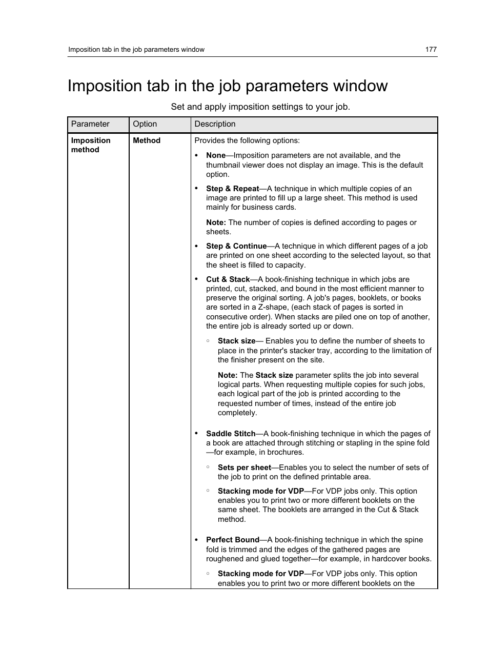 Imposition tab in the job parameters window | Konica Minolta bizhub PRESS C1060 User Manual | Page 187 / 270