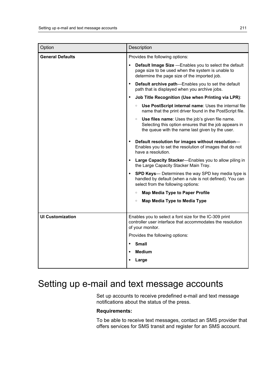 Setting up e-mail and text message accounts | Konica Minolta bizhub PRESS C1060 User Manual | Page 221 / 270