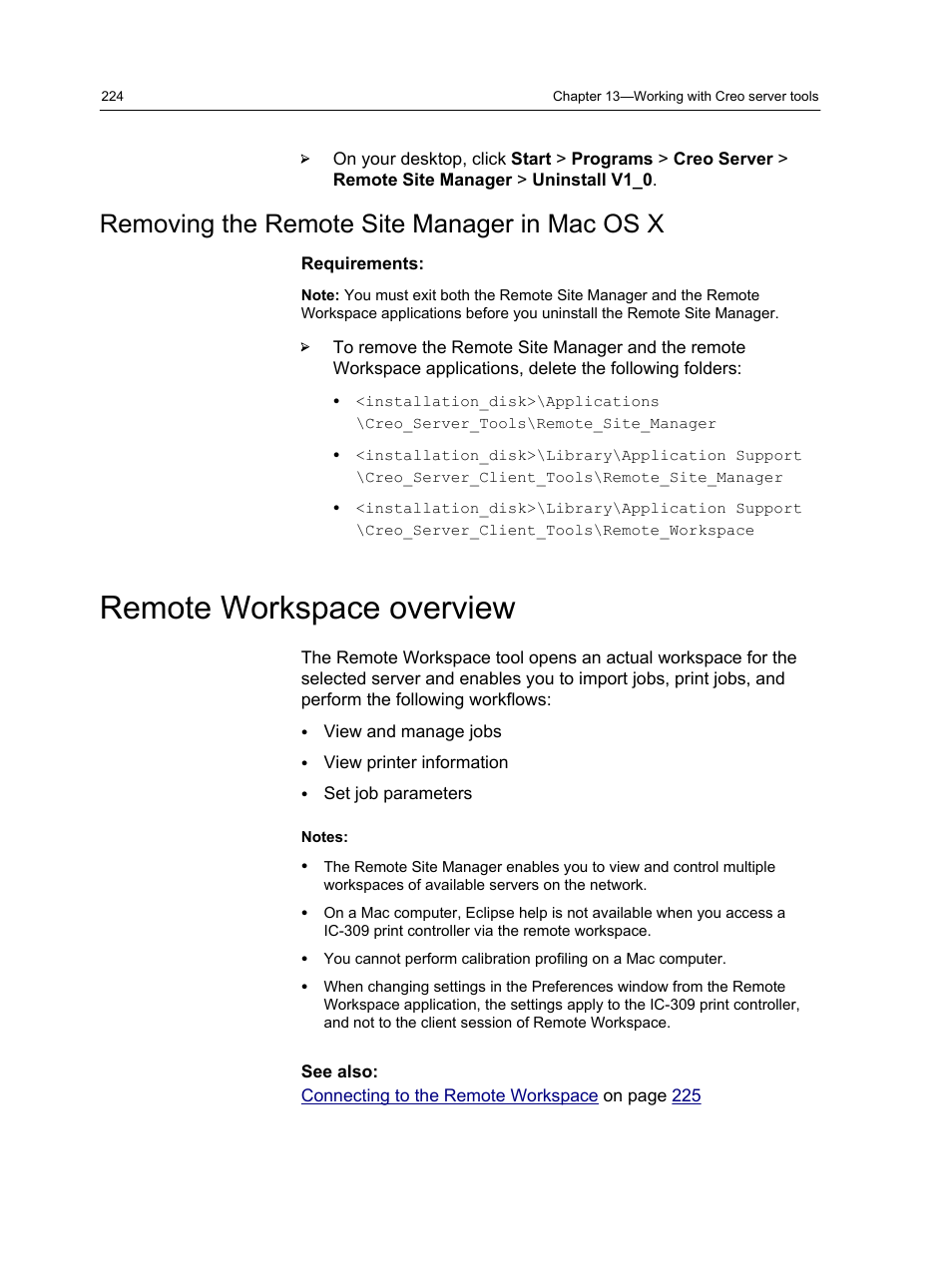 Removing the remote site manager in mac os x, Remote workspace overview | Konica Minolta bizhub PRESS C1060 User Manual | Page 234 / 270