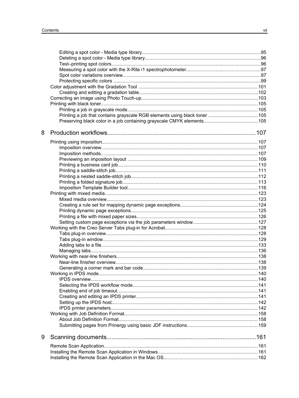 8 production workflows, 9 scanning documents | Konica Minolta bizhub PRESS C1060 User Manual | Page 7 / 270