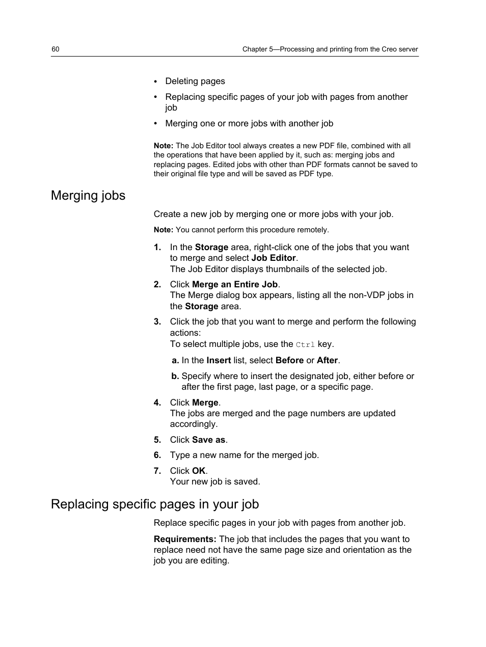 Merging jobs, Replacing specific pages in your job | Konica Minolta bizhub PRESS C1060 User Manual | Page 70 / 270