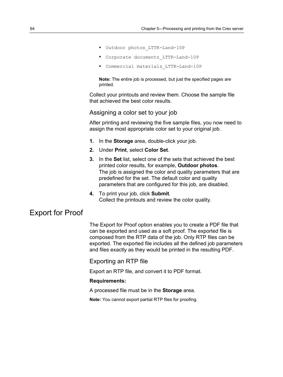 Assigning a color set to your job, Export for proof, Exporting an rtp file | Konica Minolta bizhub PRESS C1060 User Manual | Page 74 / 270