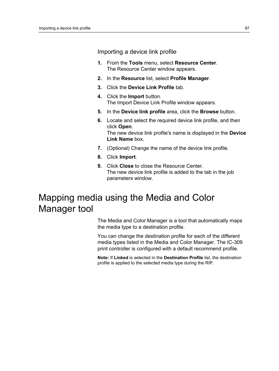 Importing a device link profile | Konica Minolta bizhub PRESS C1060 User Manual | Page 97 / 270