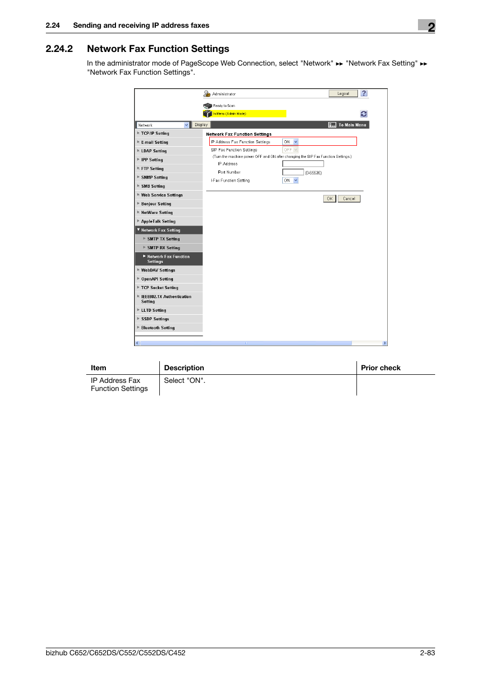 2 network fax function settings, Network fax function settings -83, Network fax function settings | Konica Minolta BIZHUB C652DS User Manual | Page 101 / 343