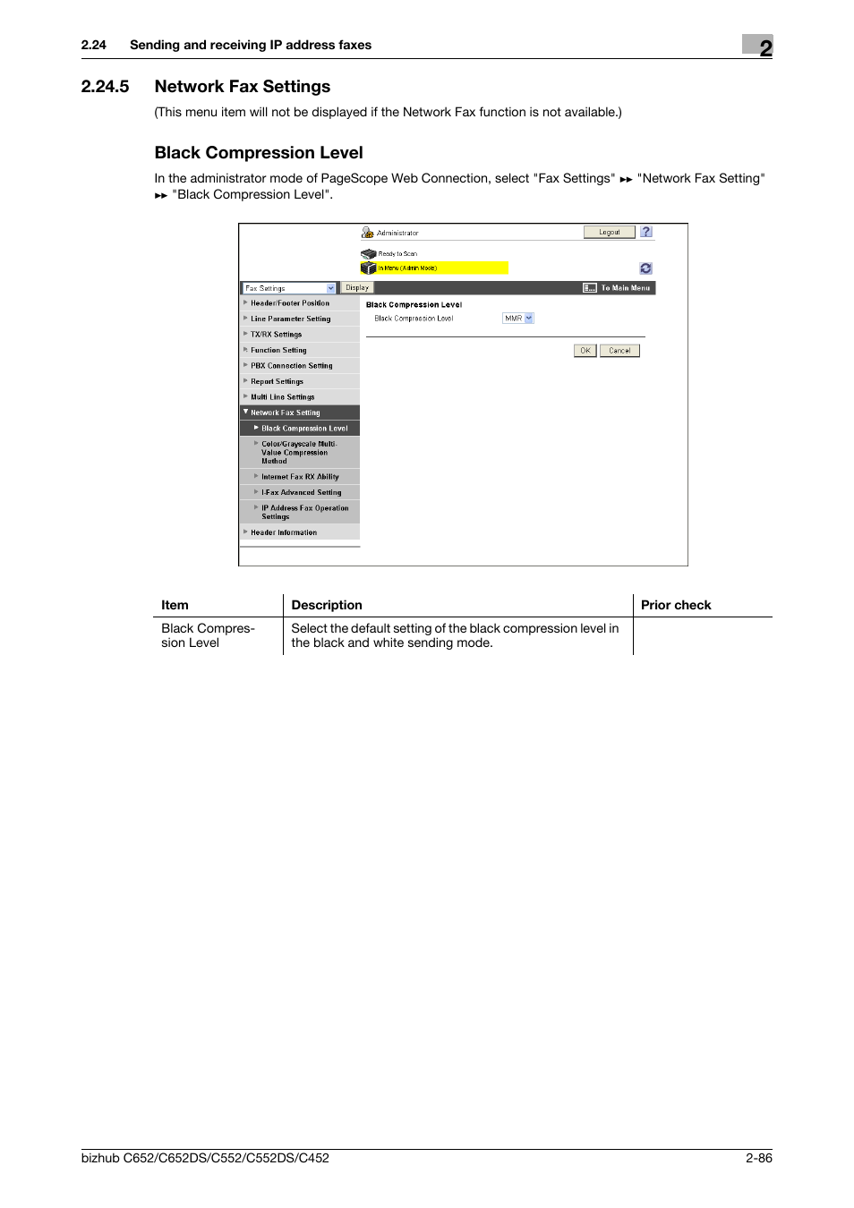 5 network fax settings, Black compression level, Network fax settings | Konica Minolta BIZHUB C652DS User Manual | Page 104 / 343