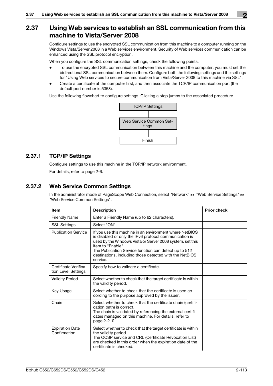 1 tcp/ip settings, 2 web service common settings, Tcp/ip settings -113 | Web service common settings -113, P. 2-113 | Konica Minolta BIZHUB C652DS User Manual | Page 131 / 343