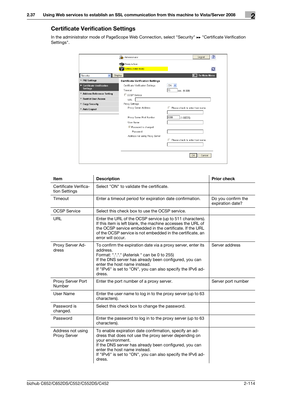 Certificate verification settings, Certificate verification settings -114 | Konica Minolta BIZHUB C652DS User Manual | Page 132 / 343