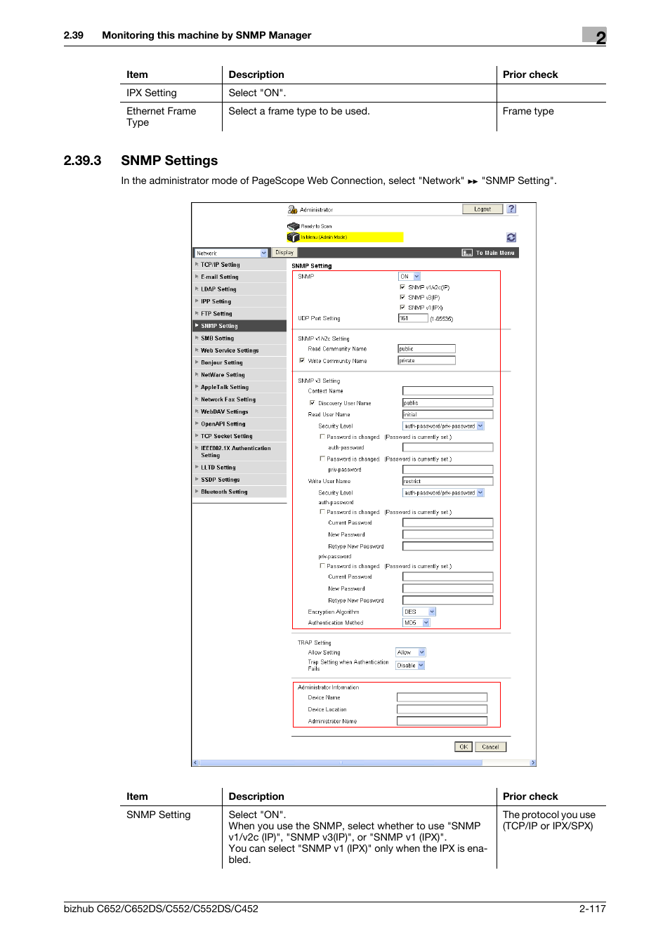 3 snmp settings, Snmp settings -117, Snmp settings | Konica Minolta BIZHUB C652DS User Manual | Page 135 / 343