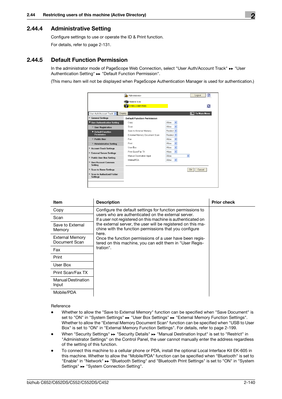 4 administrative setting, 5 default function permission, Administrative setting -140 | Default function permission -140, Administrative setting, Default function permis, Sion | Konica Minolta BIZHUB C652DS User Manual | Page 158 / 343