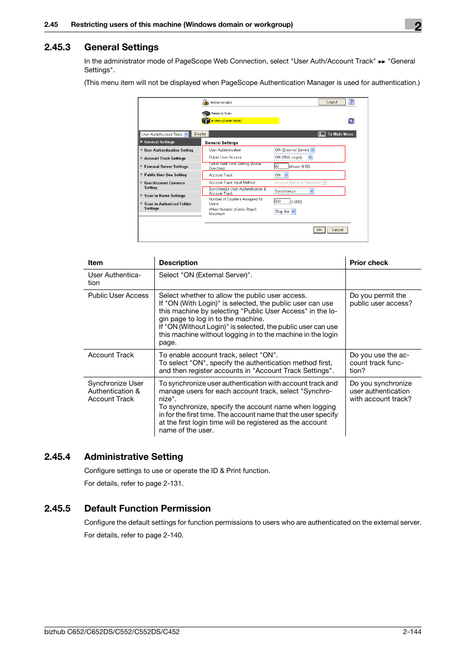 3 general settings, 4 administrative setting, 5 default function permission | General settings -144, Administrative setting -144, Default function permission -144, General settings, Administrative setting, Default function permis, Sion | Konica Minolta BIZHUB C652DS User Manual | Page 162 / 343