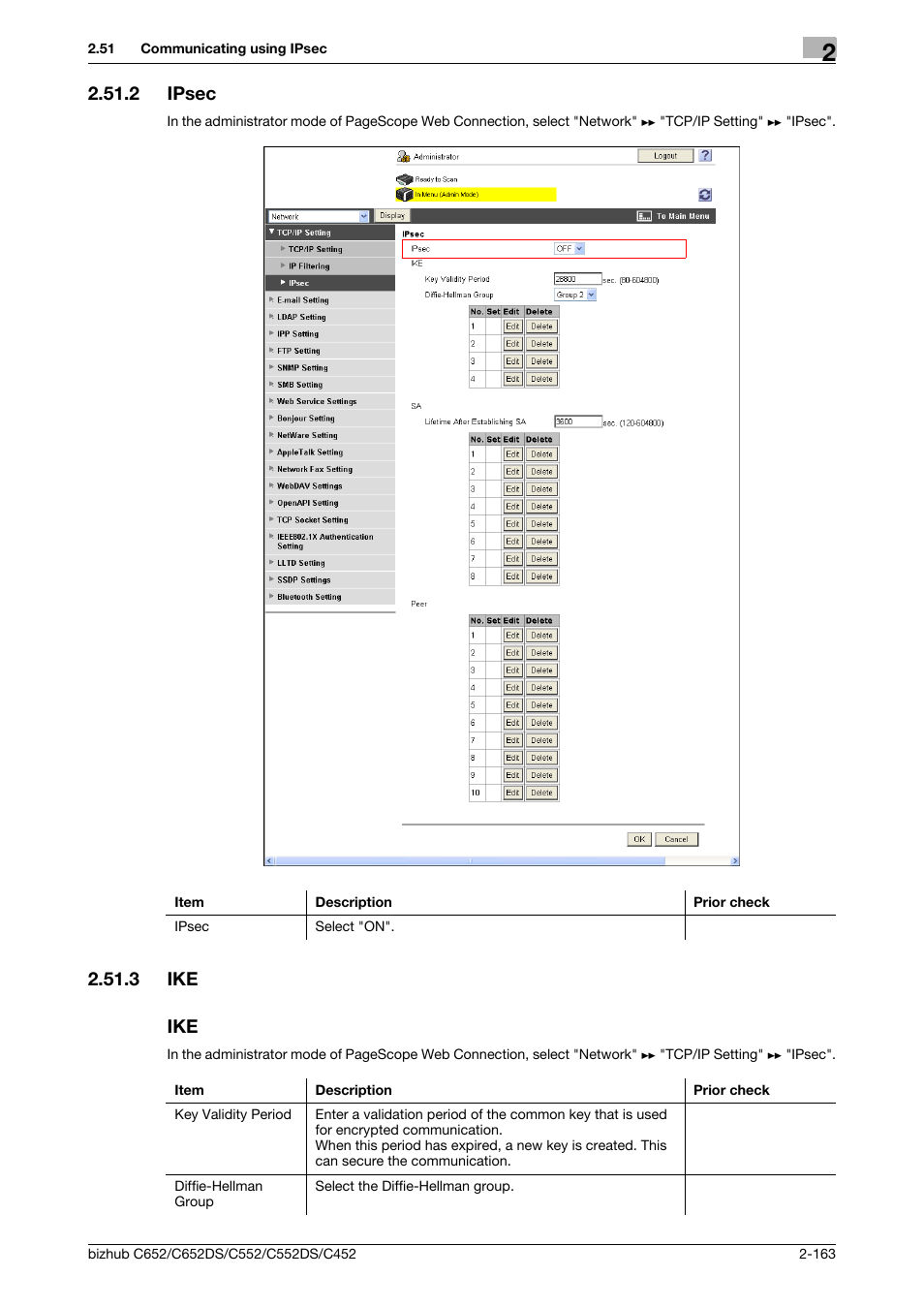 2 ipsec, 3 ike, Ipsec -163 | Ike -163 ike -163, Ipsec, 3 ike ike | Konica Minolta BIZHUB C652DS User Manual | Page 181 / 343