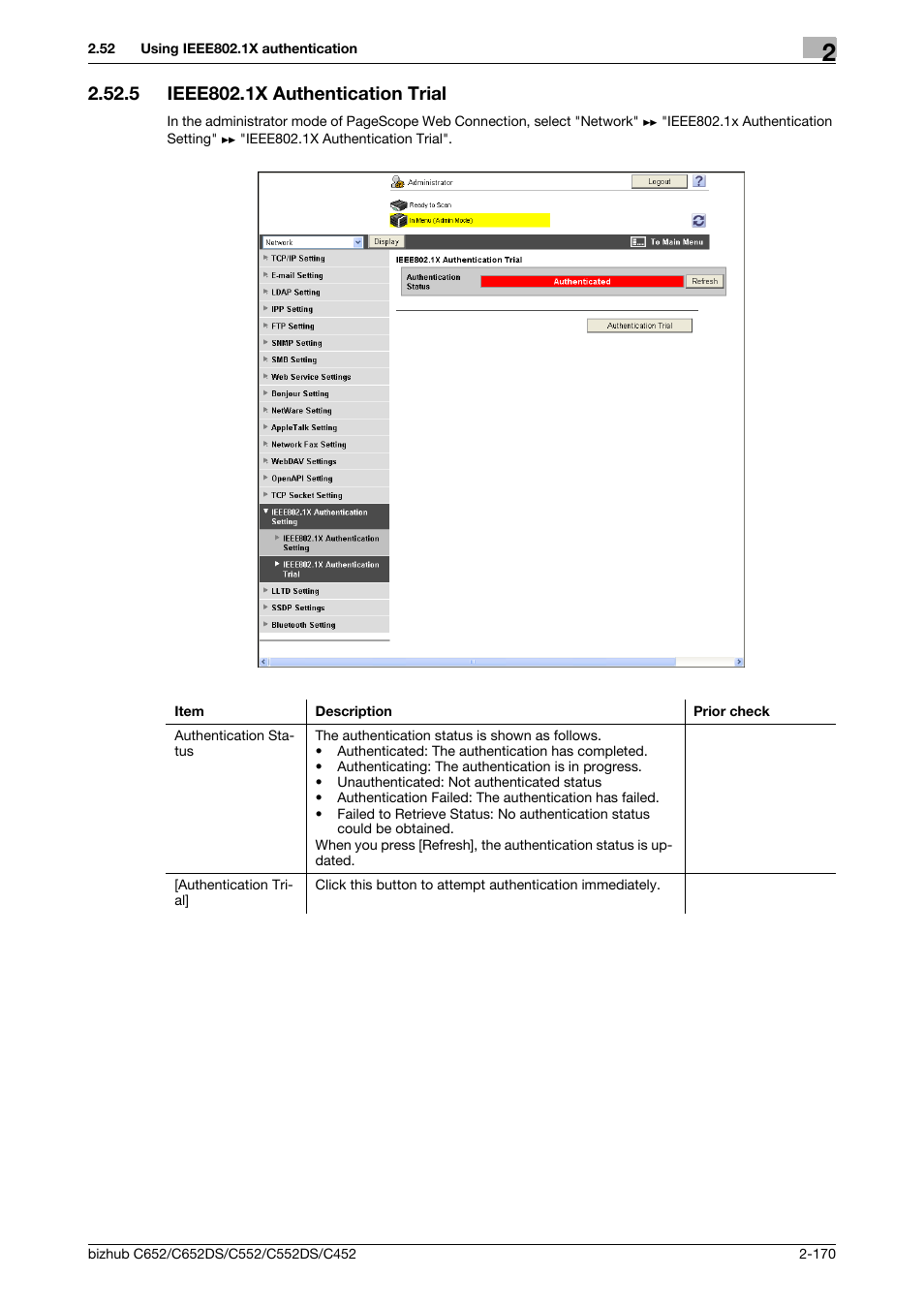 5 ieee802.1x authentication trial, Ieee802.1x authentication trial -170, Ieee802.1x authentication | Trial | Konica Minolta BIZHUB C652DS User Manual | Page 188 / 343