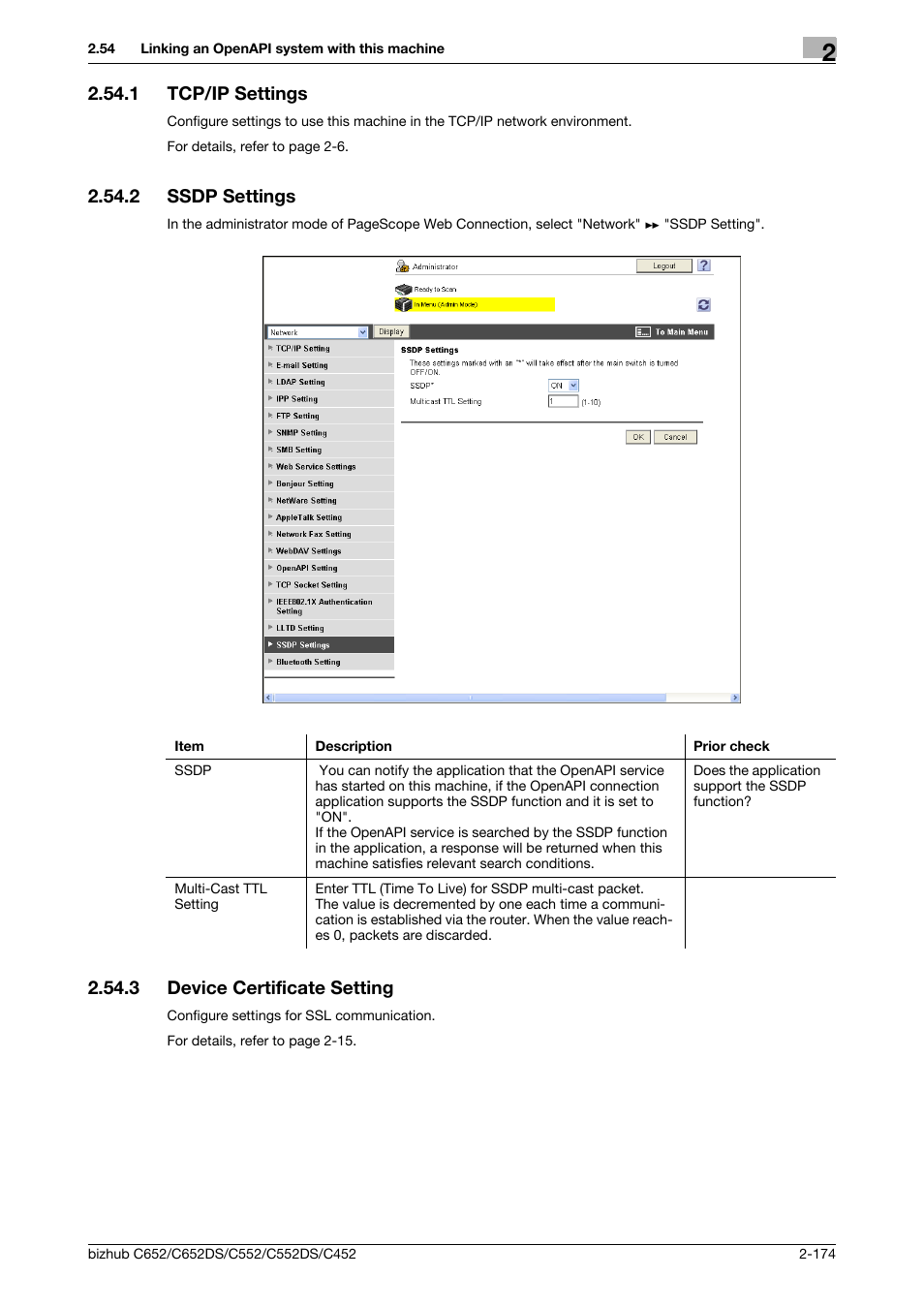 1 tcp/ip settings, 2 ssdp settings, 3 device certificate setting | Tcp/ip settings -174, Ssdp settings -174, Device certificate setting -174, Tcp/ip settings, Ssdp settings, Device certificate setting | Konica Minolta BIZHUB C652DS User Manual | Page 192 / 343