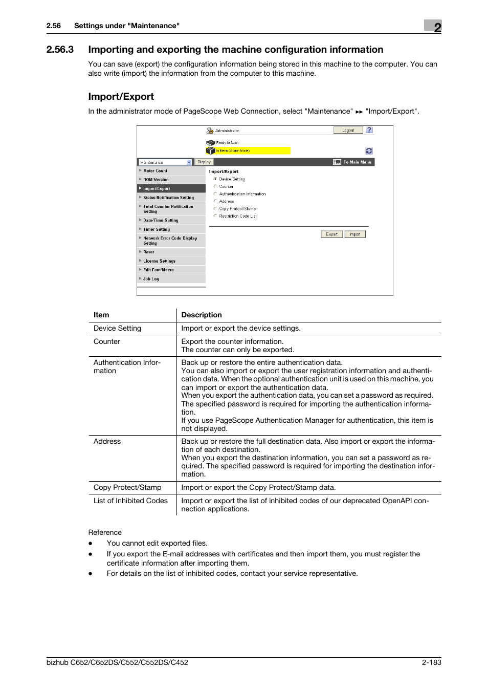 Import/export, P. 2-183 | Konica Minolta BIZHUB C652DS User Manual | Page 201 / 343