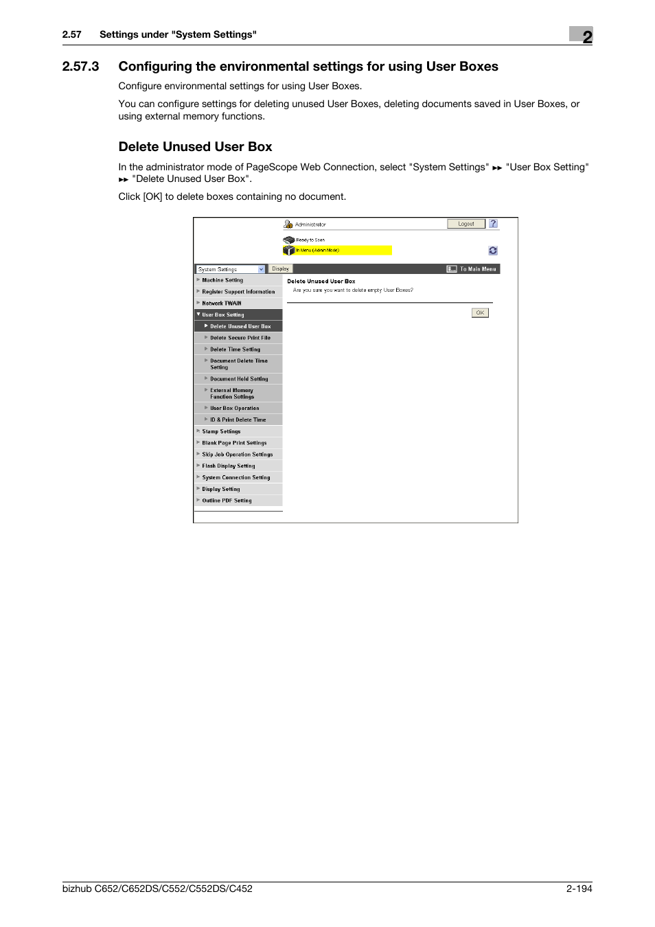 Delete unused user box, P. 2-194 | Konica Minolta BIZHUB C652DS User Manual | Page 212 / 343