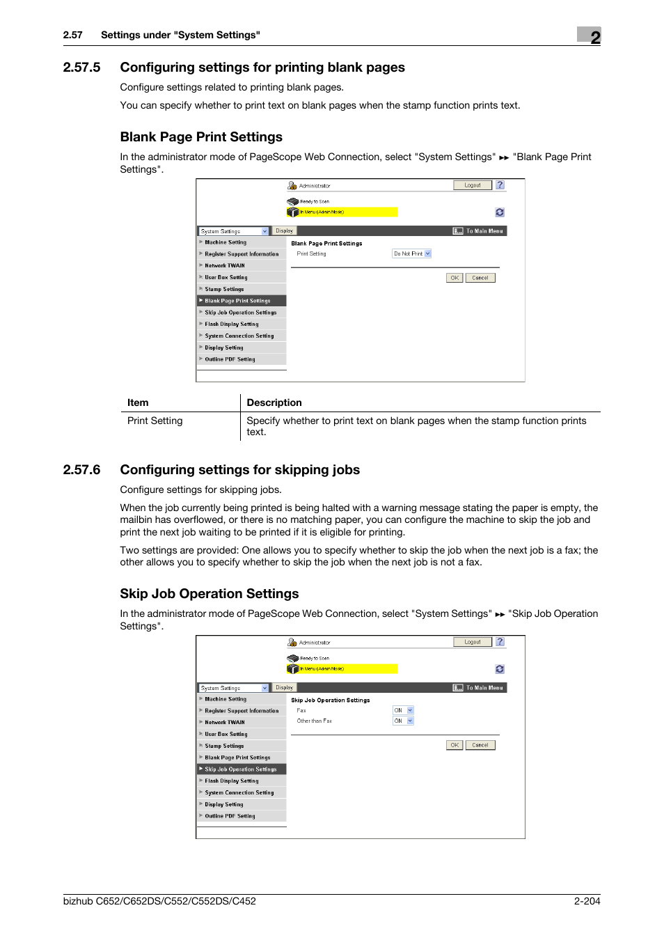 6 configuring settings for skipping jobs, Skip job operation settings, P. 2-204 | Configuring settings for skipping jobs | Konica Minolta BIZHUB C652DS User Manual | Page 222 / 343