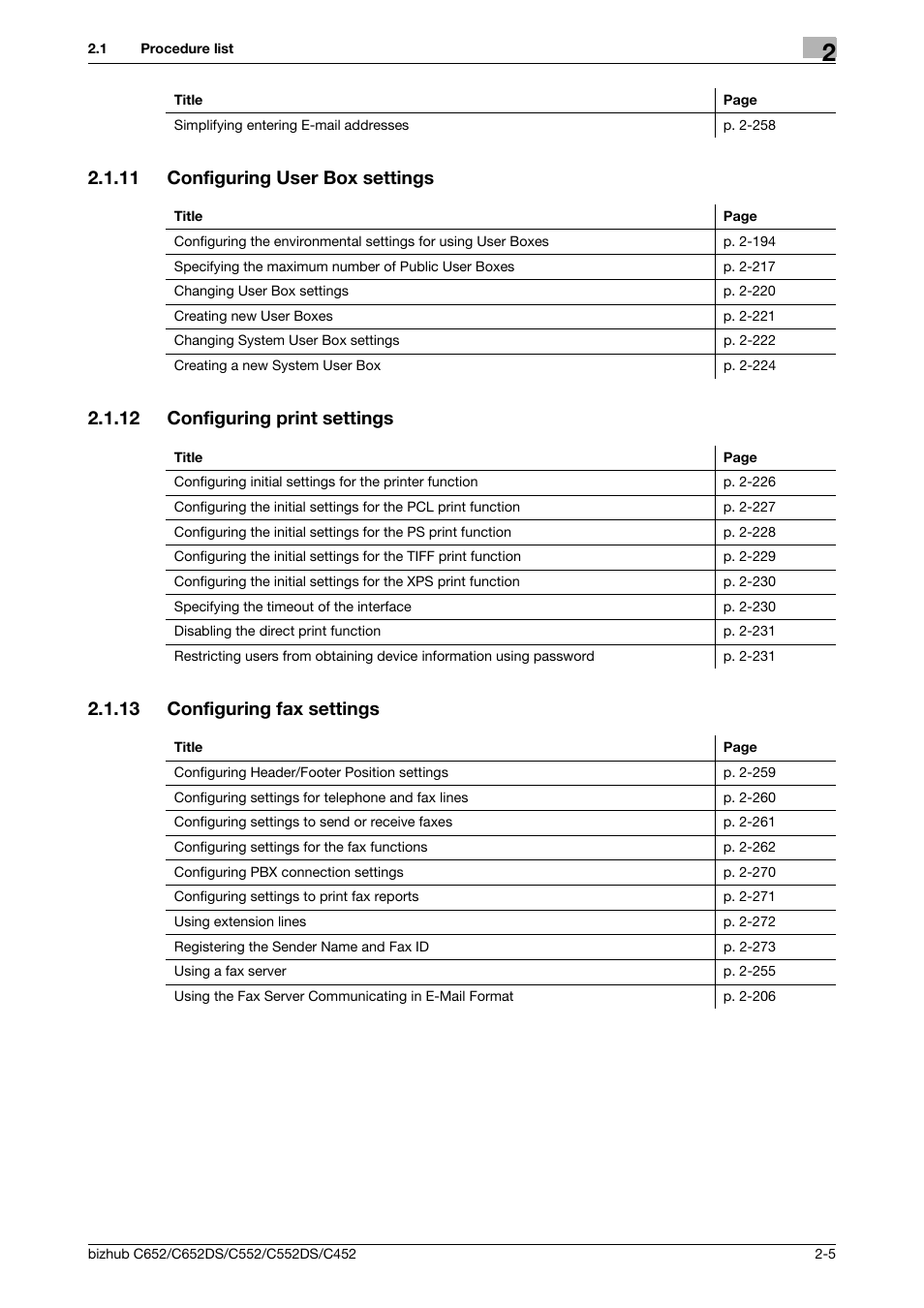 11 configuring user box settings, 12 configuring print settings, 13 configuring fax settings | Configuring user box settings -5, Configuring print settings -5, Configuring fax settings -5 | Konica Minolta BIZHUB C652DS User Manual | Page 23 / 343