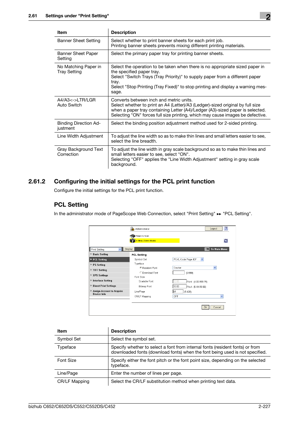 Pcl setting, P. 2-227 | Konica Minolta BIZHUB C652DS User Manual | Page 245 / 343