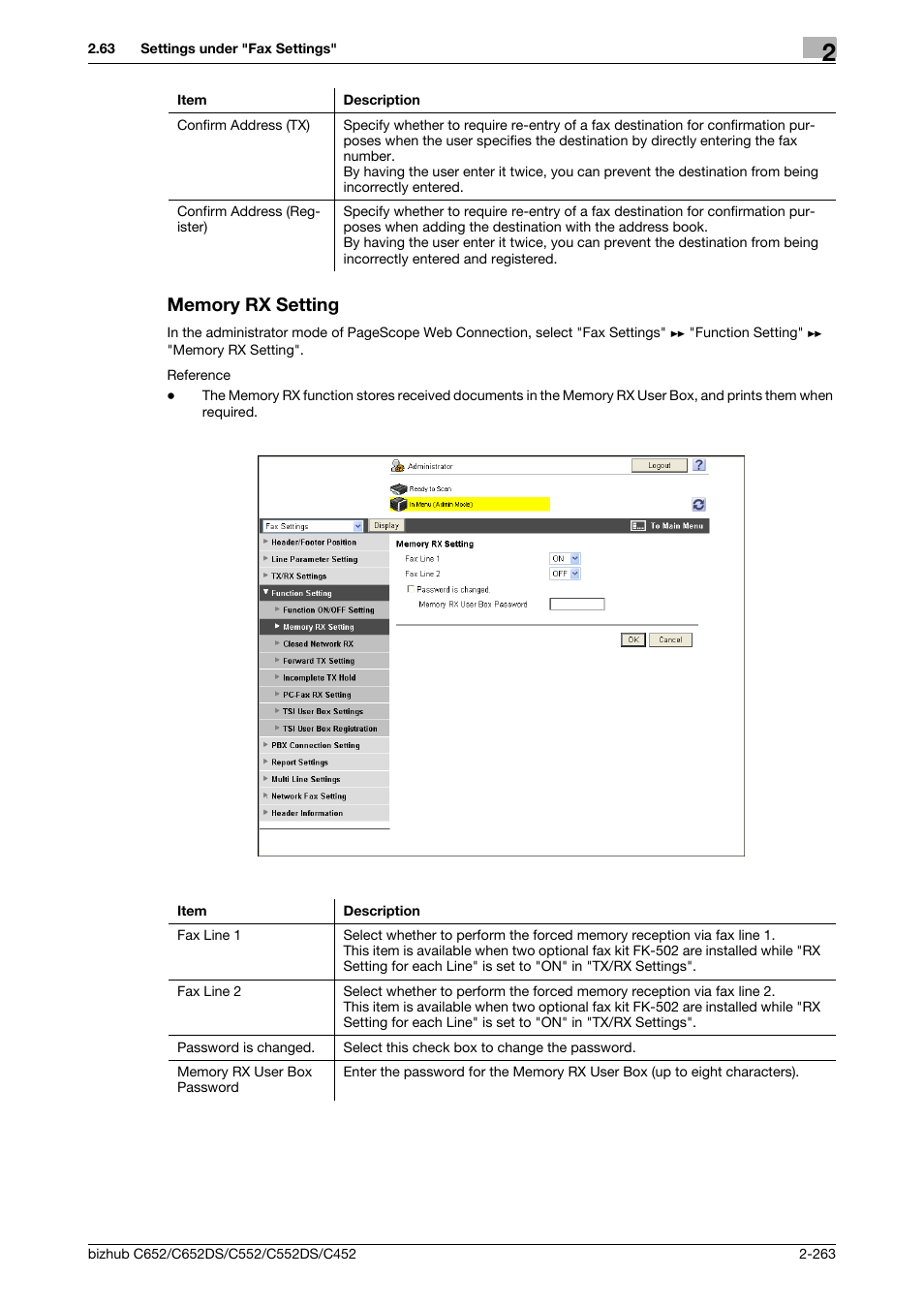 Memory rx setting, Memory rx setting -263 | Konica Minolta BIZHUB C652DS User Manual | Page 281 / 343