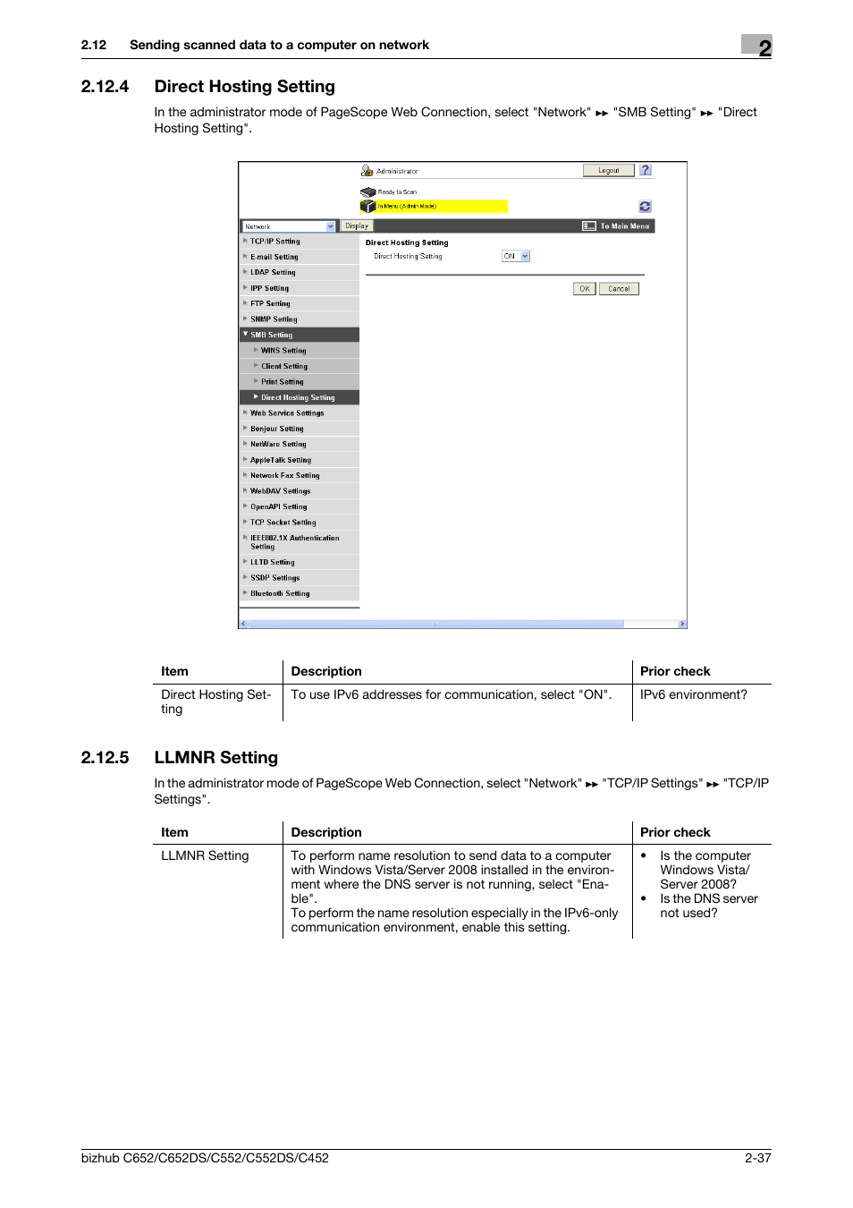 4 direct hosting setting, 5 llmnr setting, Direct hosting setting -37 | Llmnr setting -37, Direct hosting setting, Llmnr setting | Konica Minolta BIZHUB C652DS User Manual | Page 55 / 343