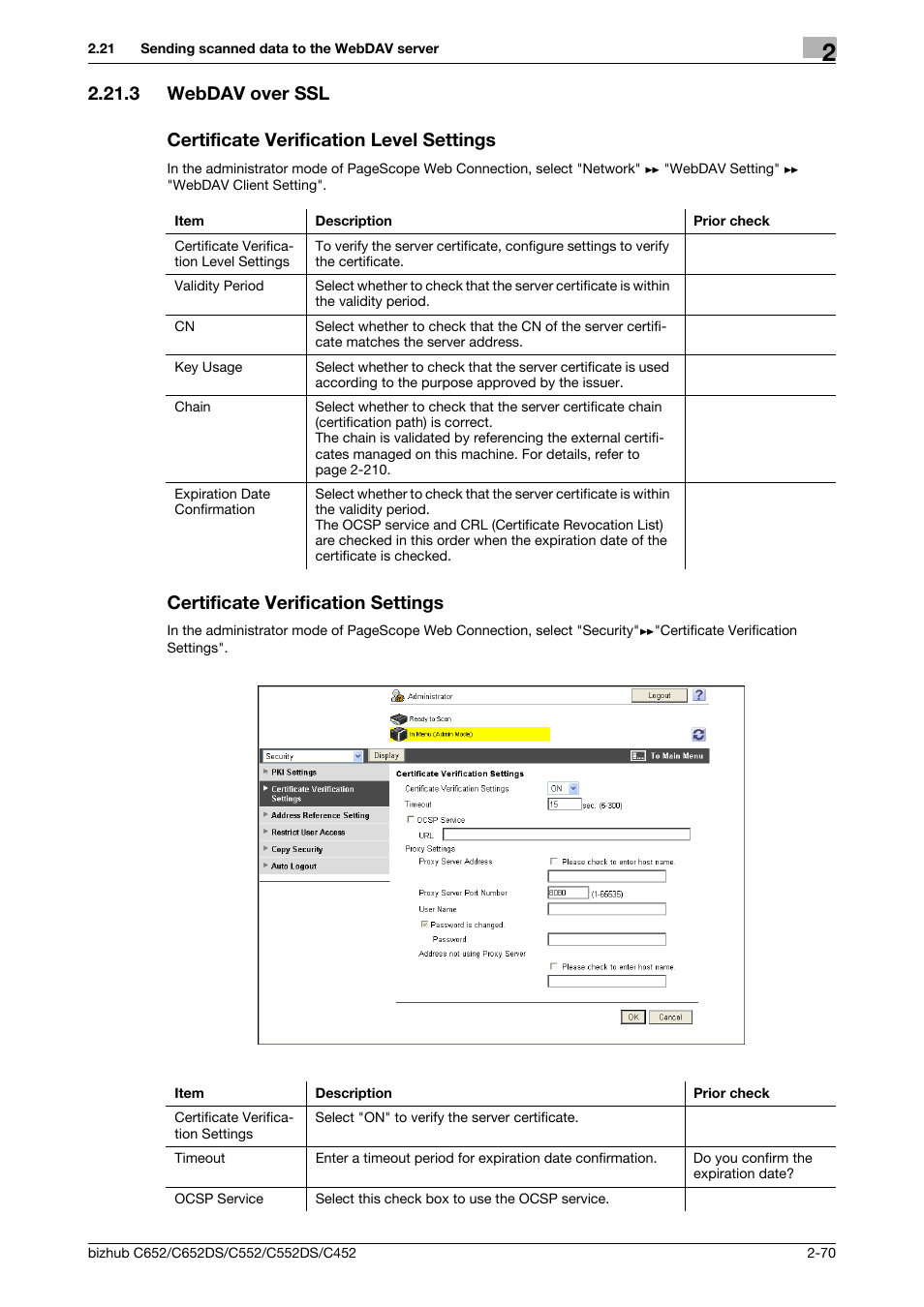 3 webdav over ssl, Certificate verification level settings, Certificate verification settings | Webdav over ssl | Konica Minolta BIZHUB C652DS User Manual | Page 88 / 343