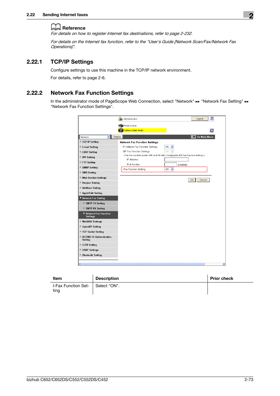 1 tcp/ip settings, 2 network fax function settings, Tcp/ip settings -73 | Network fax function settings -73, Tcp/ip settings, Network fax func, Tion settings | Konica Minolta BIZHUB C652DS User Manual | Page 91 / 343